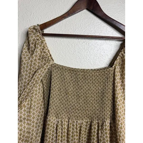 O.P.T Classic Smocked maxi Dress size XL Gold Metallic Square Neck Smocked - Image 7