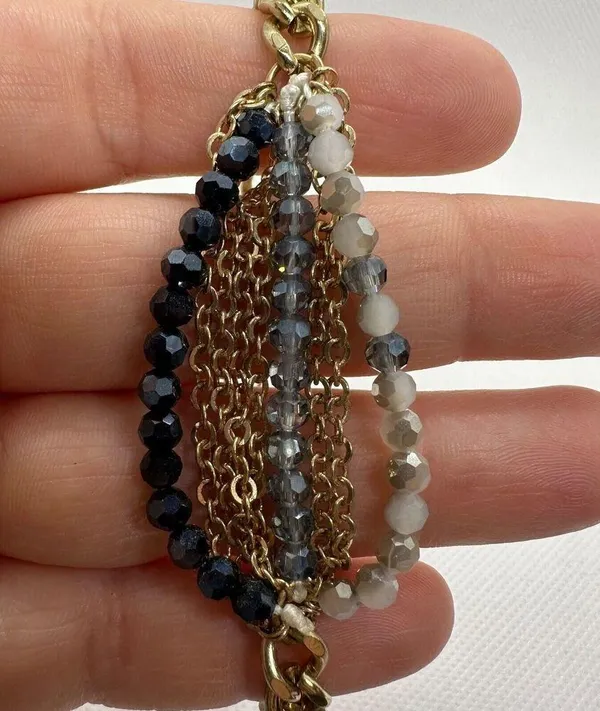 Elly Preston Gold Tone Beaded Multi Strand Chain Bracelet New Blue Gray - Image 4