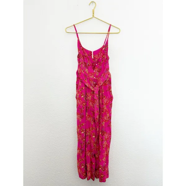 Free People Hot Tropics Jumpsuit Size 4 Pink Floral Cropped Wide Leg Boho - Image 4