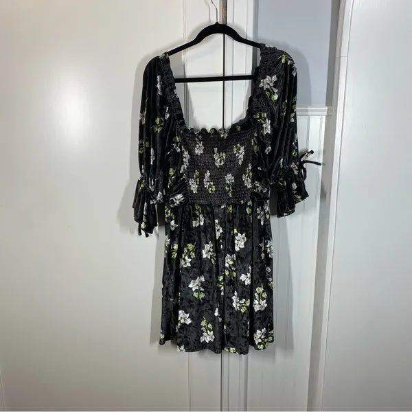 Anthropologie Hutch Velvet‎ Floral Mini Dress size xl black and green whimsical - Image 6