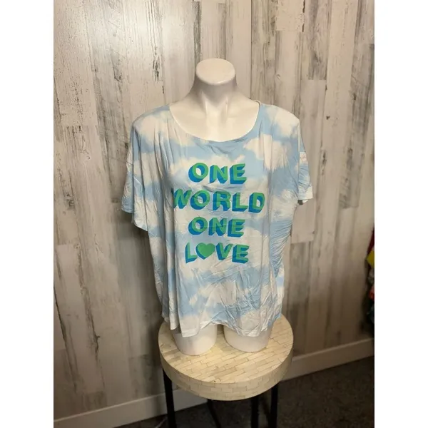 Old Navy Tie Dye Pajama Set XL | One World One Love Graphic Tee & Shorts Lounge - Image 3