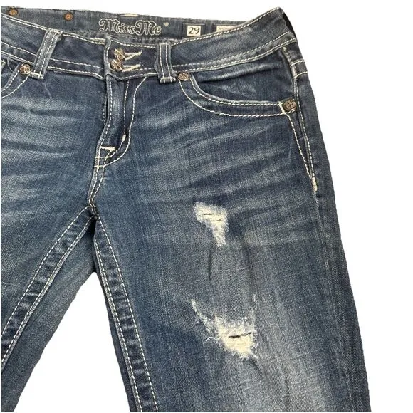 Miss Me Womens Straight‎ Leg Embellished Rhinestone Denim Distressed Jeans Sz 29 - Image 4