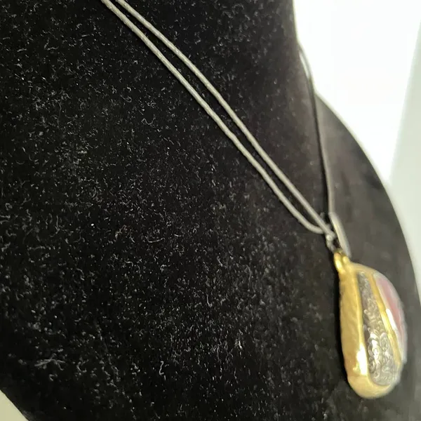 Chico's Abstract Geometric 90s Enamel Pendant Necklace Y2K Boho Leather Strap - Image 7