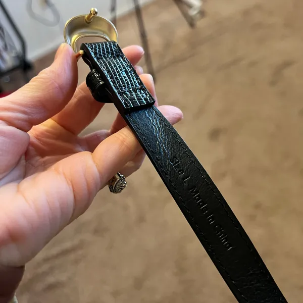 Vintage Black Vegan Leather Small Hook Buckle Belt Size Large - Image 5