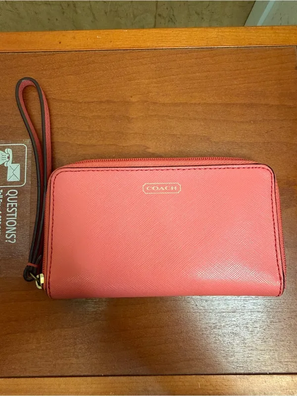 Coach Coral Pebbled Leather Zip Around Wristlet Wallet - Wristlet Clutch - Image 2