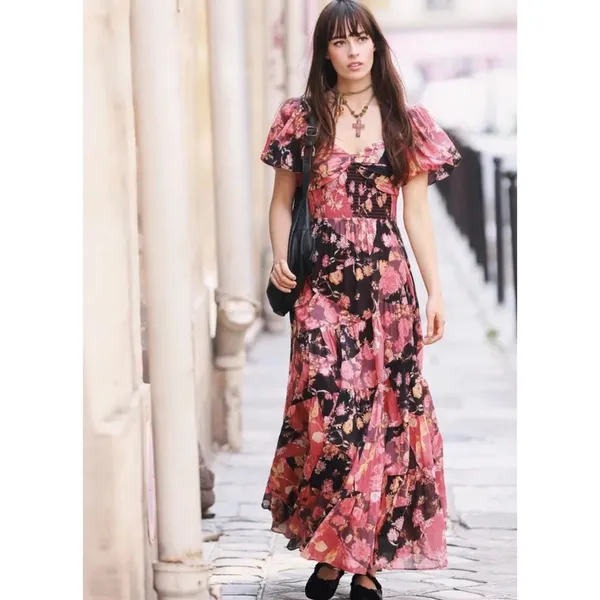 Free People Bohemian Floral Patchwork Sundrenched Maxi Dress Large - Image 3