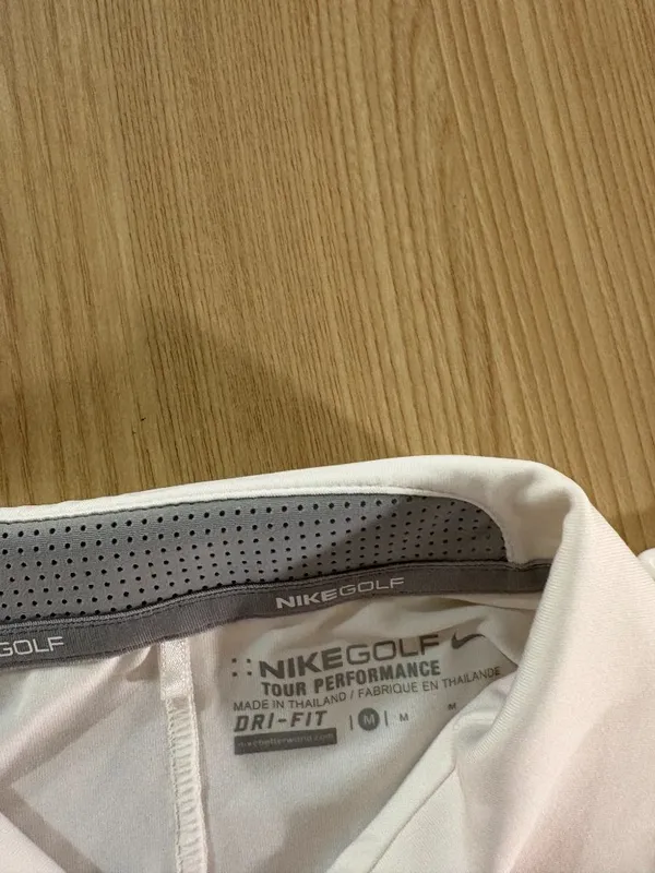 Nike Golf Polo Shirt Medium White Orange Stripe Collared Short Sleeve Polyester - Image 2