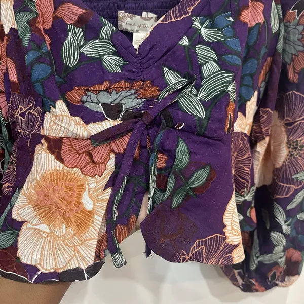 NWT Band Of The Free Floral Purple Floriane Crop Top Blouse Size Medium Boho - Image 3