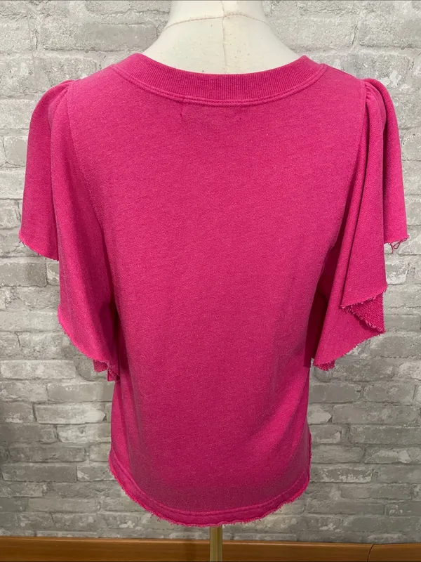 Michael Stars Flutter Short Sleeve Sweatshirt - Hot Pink - Image 3