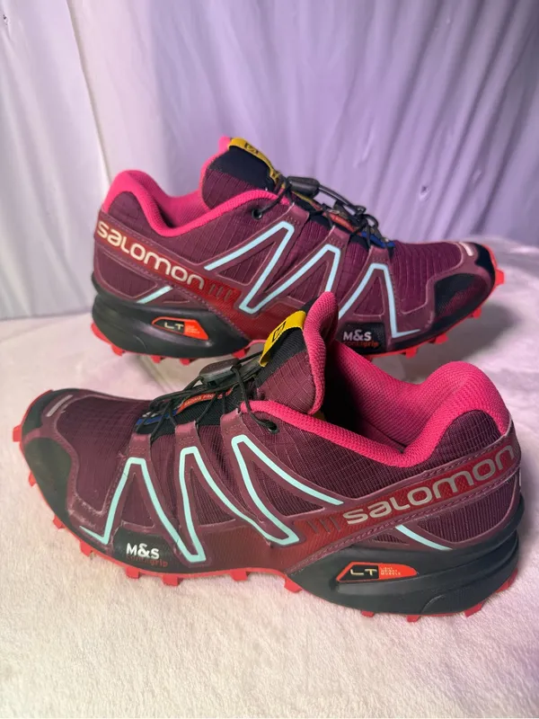 Salomon Women's Trail Running Shoe - Burgundy with Pink and Aqua Accents - Image 7