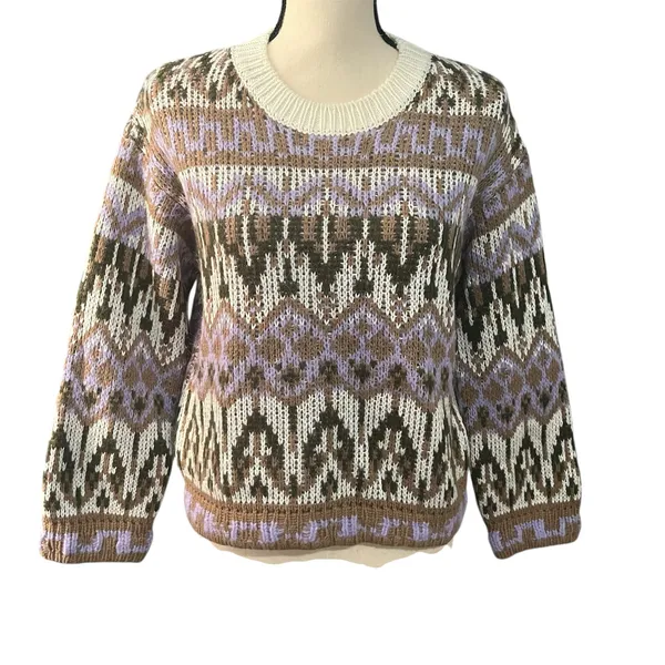 Anthropologie Women's Chunky Wool Blend Multicolor Fabiana Sweater Sz XS Neutral - Image 3