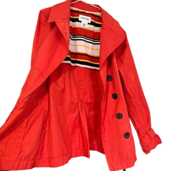 St. John's Bay Womens Sz S Orange Trench Coat Belted Pea Coat Lightweight Cotton - Image 7