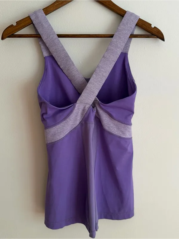 Lululemon Push Your Limits Tank Top Purple Heathered Straps Built In Bra Size 8 - Image 4