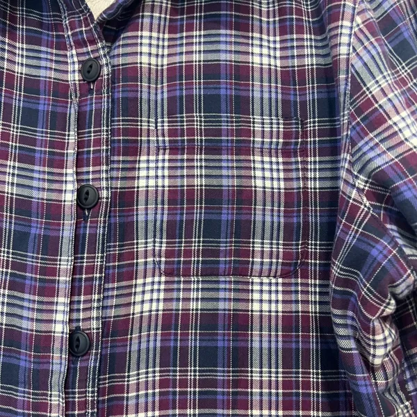 L.L Bean Fleece Lined Flannel Plaid Button Shirt Jacket Purple Womens Size Small - Image 6