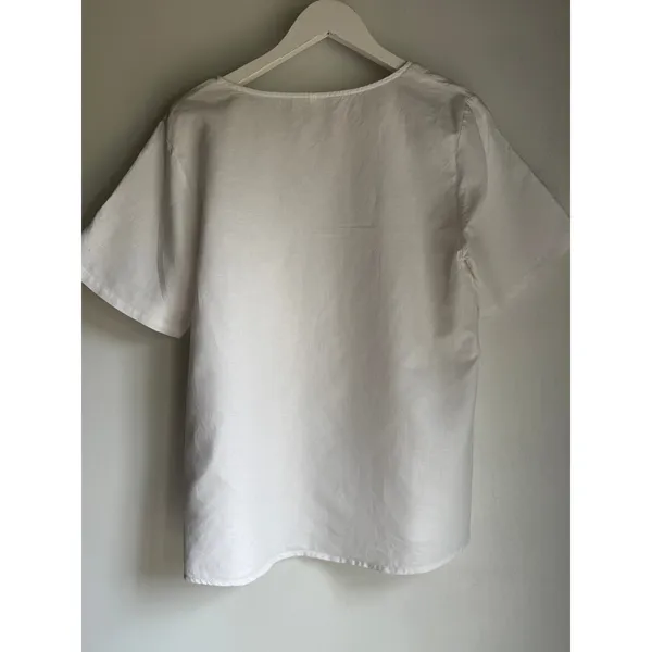 White Linen Cotton Asymmetrical Button Blouse Women's Relaxed Fit Top - Image 11