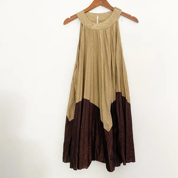 NWT Free People Pleated Love Metallic Mini Dress Color block Medium - Image 6