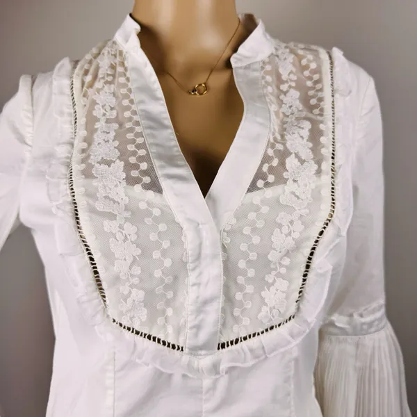 Bebe‎ Women's Sz S Victorian Lace Side Zip Up Top Sz S Coquette Bell Sleeve Y2K - Image 4