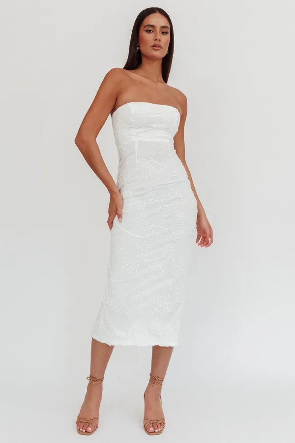 New Selfie Leslie Saints & Secrets Bia Strapless Embroidered Midi Dress Size Small - Image 4