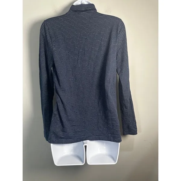 J.Crew Navy Blue Silver Metallic Striped Turtleneck Top BM313 Womens Medium‎ - Image 6
