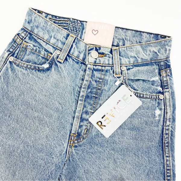 Revice Denim Frontrunner High Rise Distressed Straight Leg Jeans Grand Prix Light Wash - Image 8