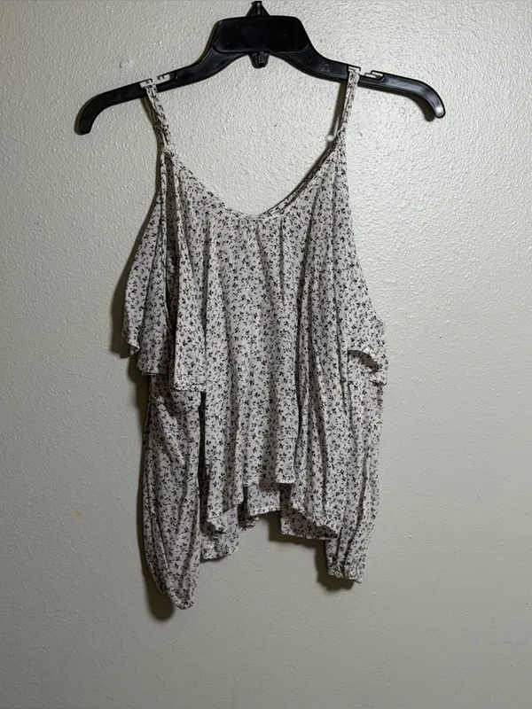 Abercrombie & Fitch Women Preppy Floral Ruffle Spaghetti Strap Top White size XS - Image 5