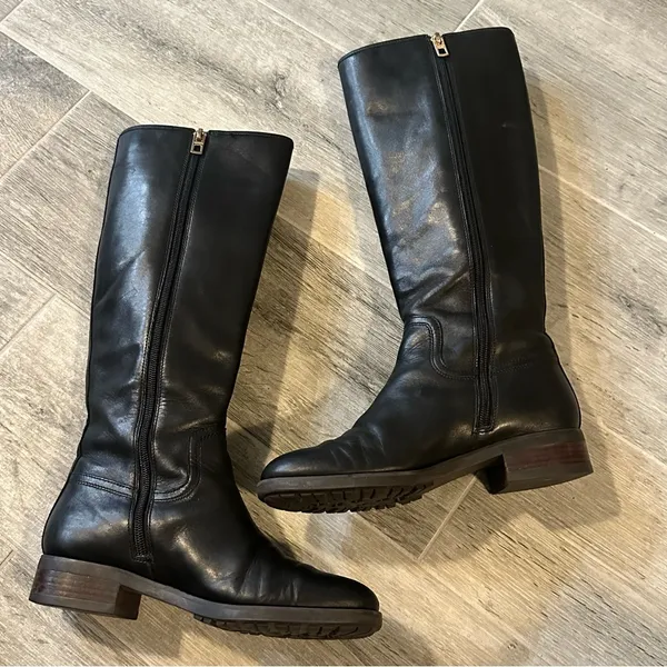 Coach Easton Black Calf Leather Gold Logo Women'S Size 6 Tall Boots Shoes - Image 2