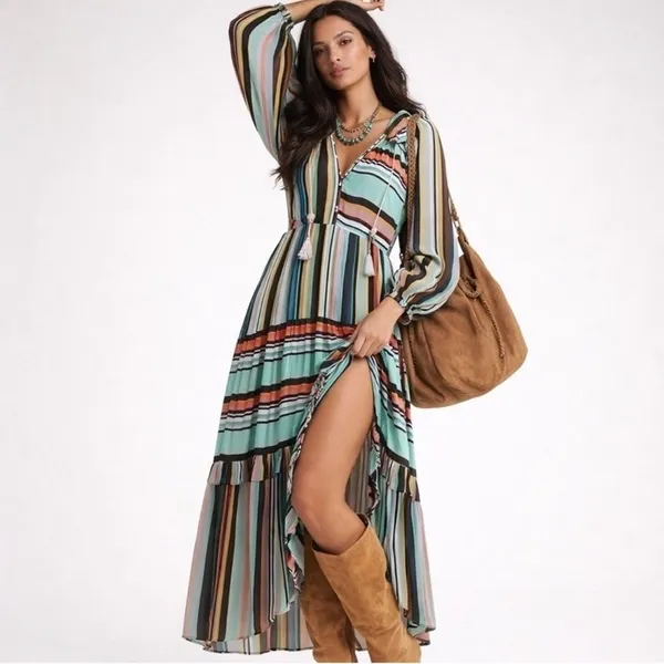 Anthropologie The Marais Printed Striped Chiffon Maxi‎ Dress Size XS Boho Chic - Image 11