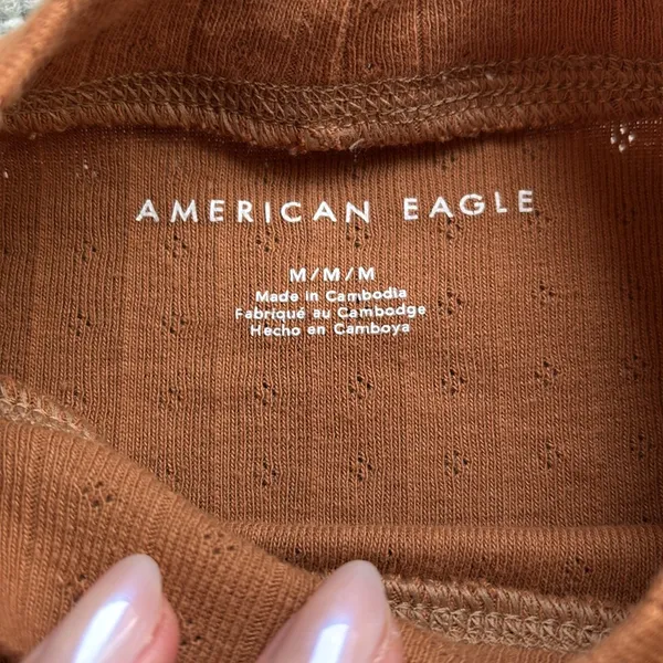 American Eagle Mock Neck Pointelle Cropped Long Sleeve - Image 3