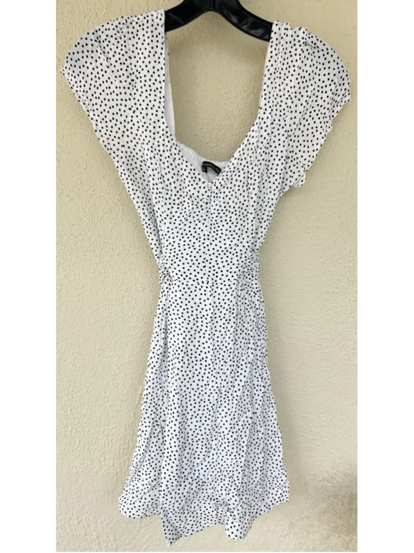 Abercrombie & Fitch Polka Dot Button Front Mini Dress White Black Retro Minimal - Image 3