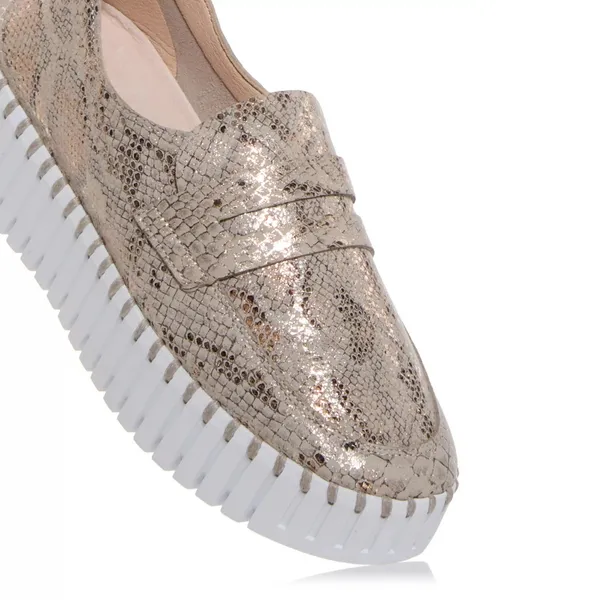ILSE JACOBSEN | 36 / 6 | Women's Tulip 3868 Gold Snake Embossed Slip-On Sneakers - Image 2