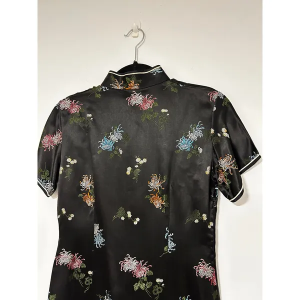 Vintage High Class Garments Black Satin Floral Brocade Cheongsam Qipao Dress 34 - Image 9