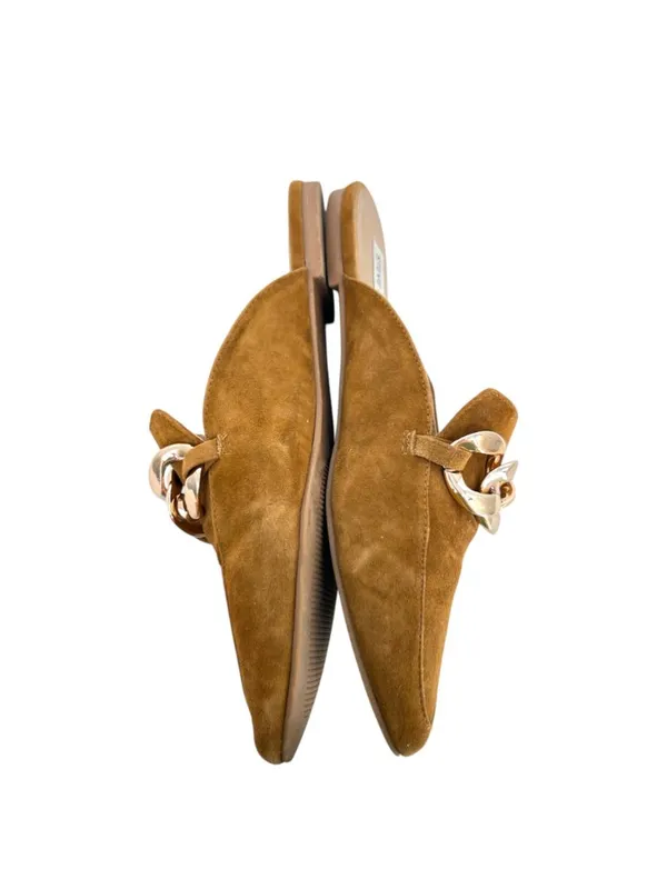 Steve Madden Finn Cognac Suede Chain Detail Pointed Mules Size 8.5 Quiet Luxury - Image 5