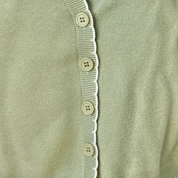 Willow & Wind Sage Green Button Front Cardigan White Stitch Trim Sz S NEW No Tag - Image 7