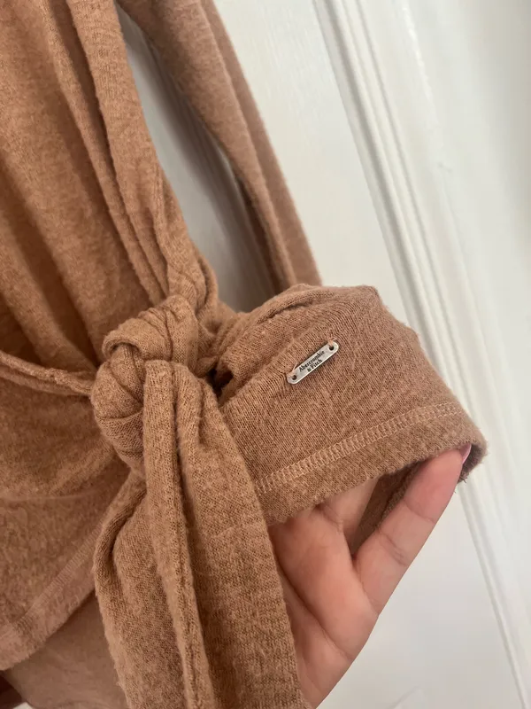 Abercrombie Soft Cozy Wrap Top Tie Waist Knit Long Sleeve Brown Size S - Image 7