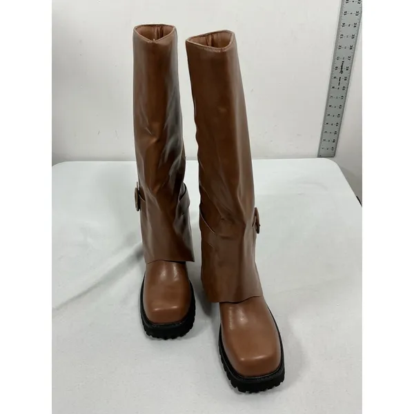 Womans New Teaieui Knee High Pull On Slouchy Fold over Riding Boots 6.5 Brown - Image 3