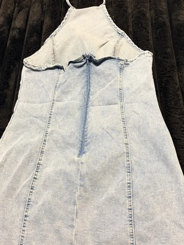 SHEIN Light Wash Denim Halter Mini Dress - Image 4