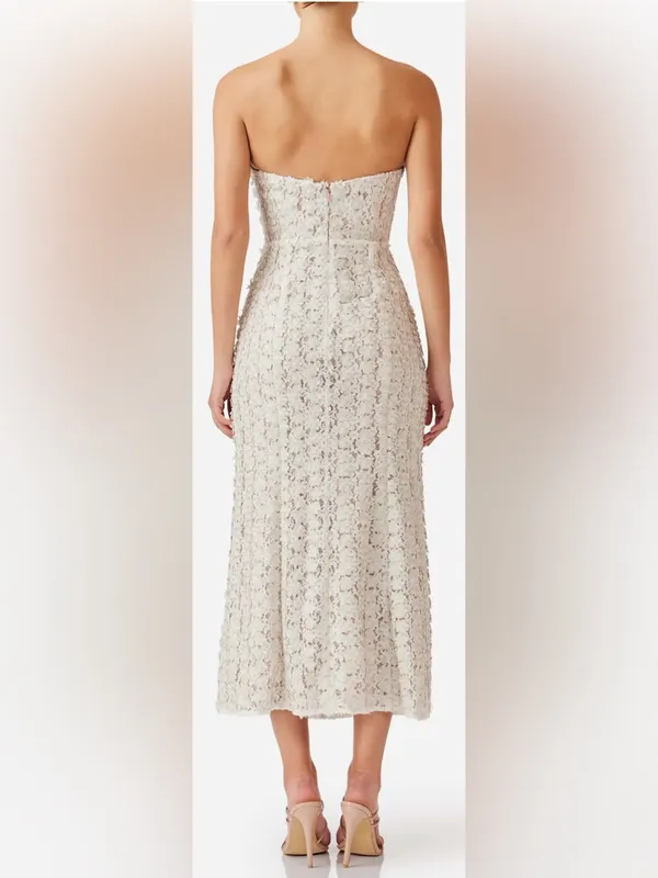 NEW ELLIATT Cali Strapless Lace Midi ivory gold Dress Sz XS - Image 2