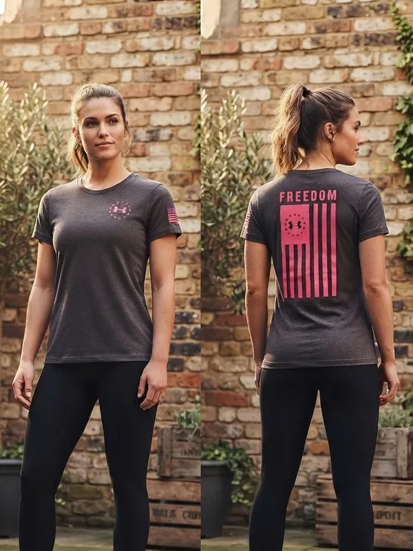 Under Armour Charcoal Short-Sleeve Tee with Pink Freedom Graphic - Image 2