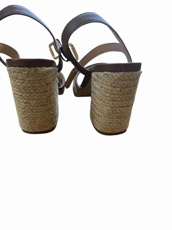 NEW Coach Logo Maddy Sandal Khaki Saddle Summer Woven Block Heel $198.00 Tan - Image 9