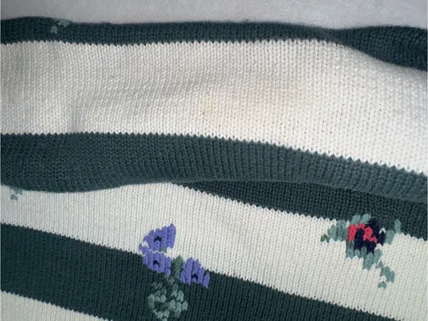 Vintage 90s Paris Sport Club Floral Striped Knit Sweater L Cottagecore Grandma - Image 14
