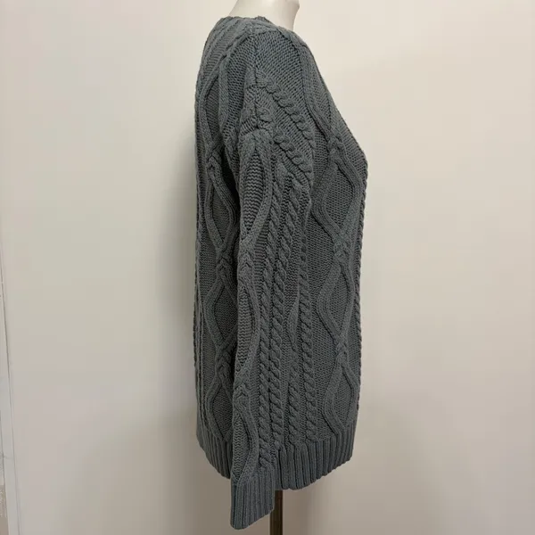 Trendy Queen Sweater S Blue Gray Cable Knit Oversized Crew Neck Minma Neutral - Image 4