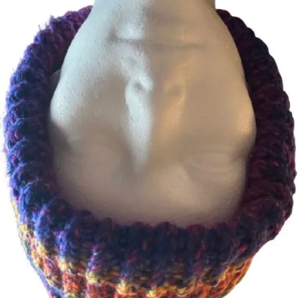 Handmade multicolor knit beanie hat for adults for winter Red - Image 2