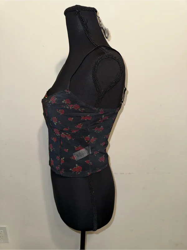 Garage Black Floral Sweetheart Camisole with Red Rose Print - Image 2