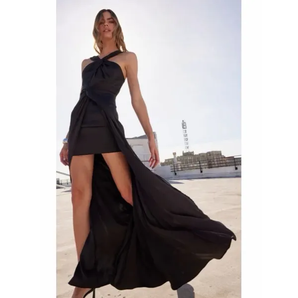 ASTR Georgiana Halter Neck Maxi Dress Black Satin Size S - Image 3