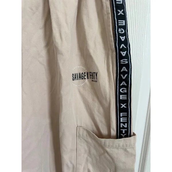 Savage X Fenty‎ Beige Cargo Pants Size S Elastic Waist Logo Tape Casual Lounge - Image 2