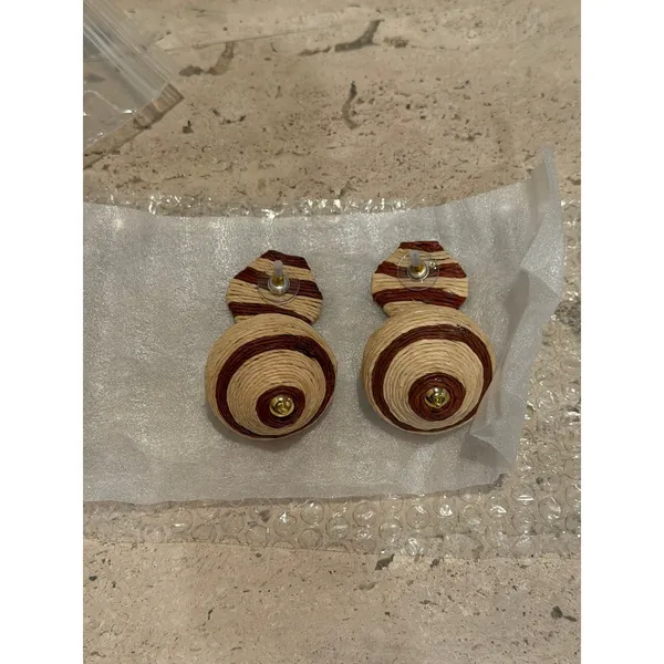 Tuckernuck Earrings NWT Cocoa Stripe Raffia Geo Lantern Brown Tan Woven Drop - Image 3