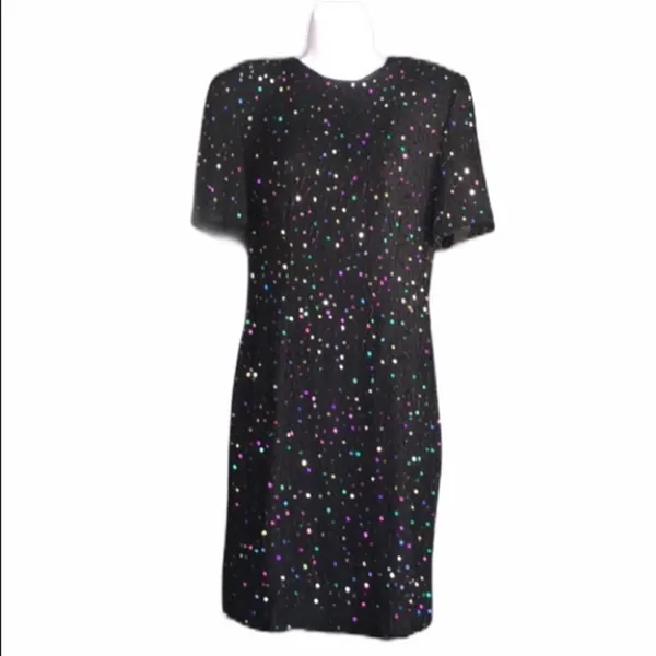 Vintage Stenay Silk‎ Beaded Dress Black Size 6 - Image 2