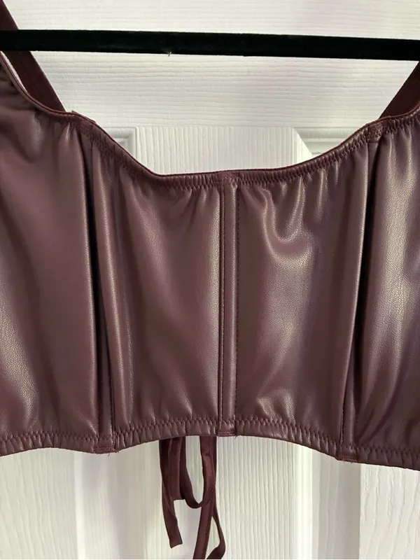 Victoria's Secret Faux Leather Mini Corset Top Lace Up, NWT, L, Burgundy Brown - Image 6