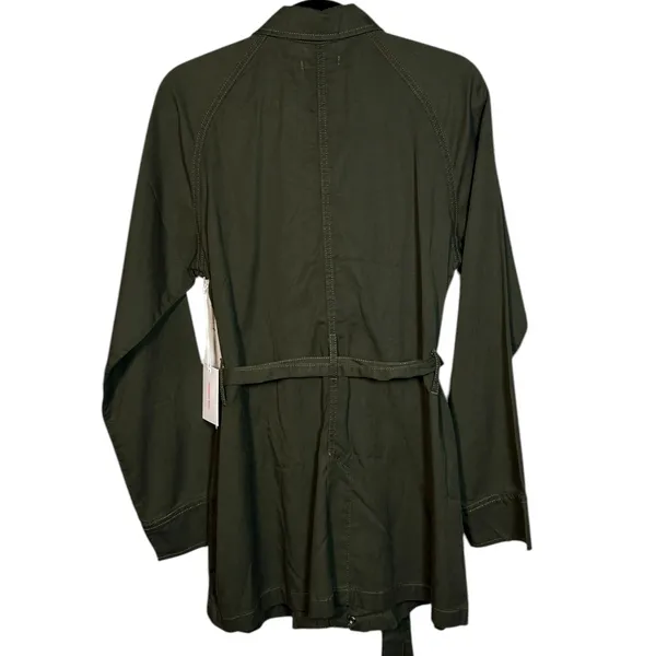 NWT GOOD AMERICAN‎ Anthropologie Olive Green Utility Belted Jacket Coat 2 Medium - Image 2