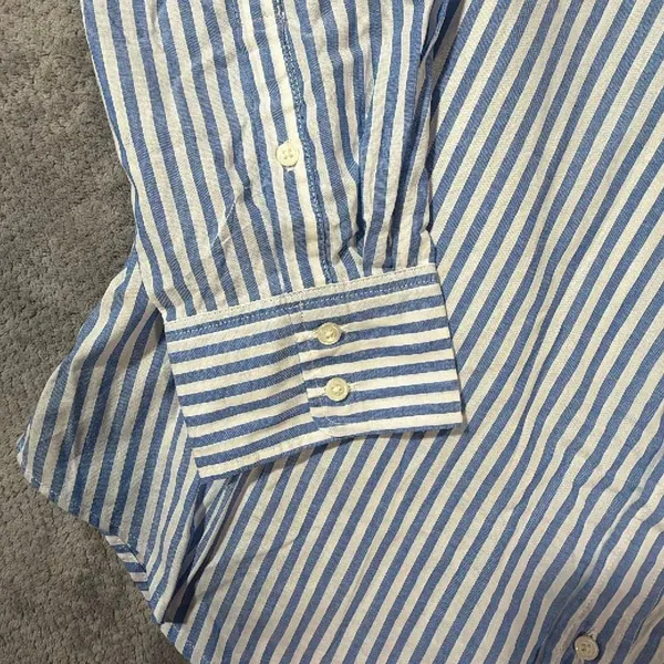 J.Crew Size L Blue White Striped Cotton Button Down Shirt Long Sleeve Officewear - Image 3